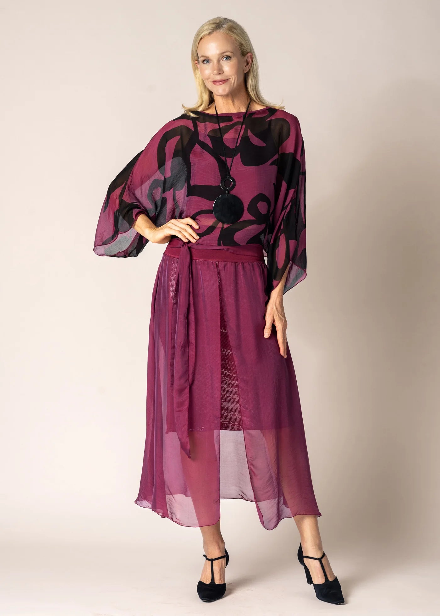 Lidia Silk Skirt - Mulberry Wine