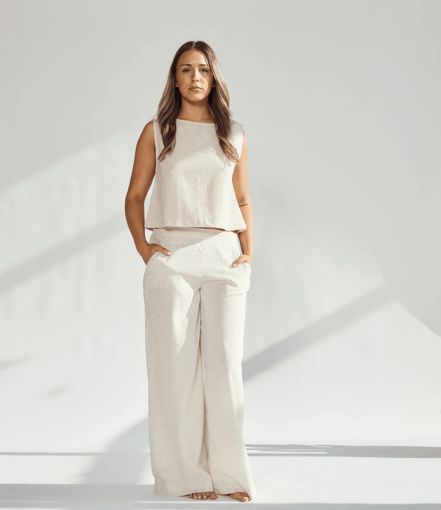 Turkish Cotton Wide Leg & Crop Set – Sand