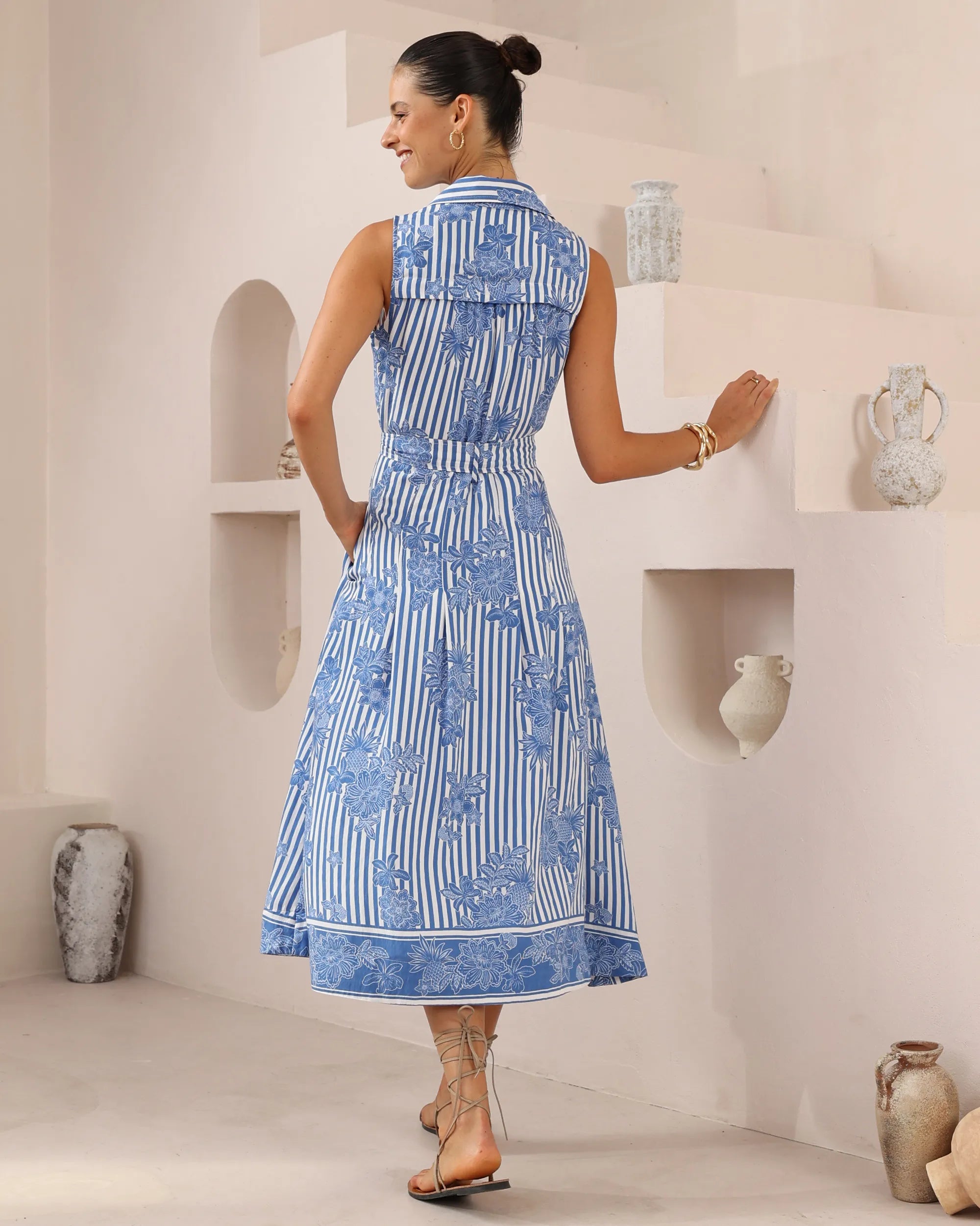 The Capri Stripe Floral Midi Dress