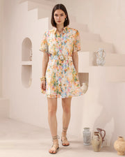 Short Yellow Lace Detail Dress – Abstract Floral