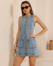 Denim Button Front Mini Dress