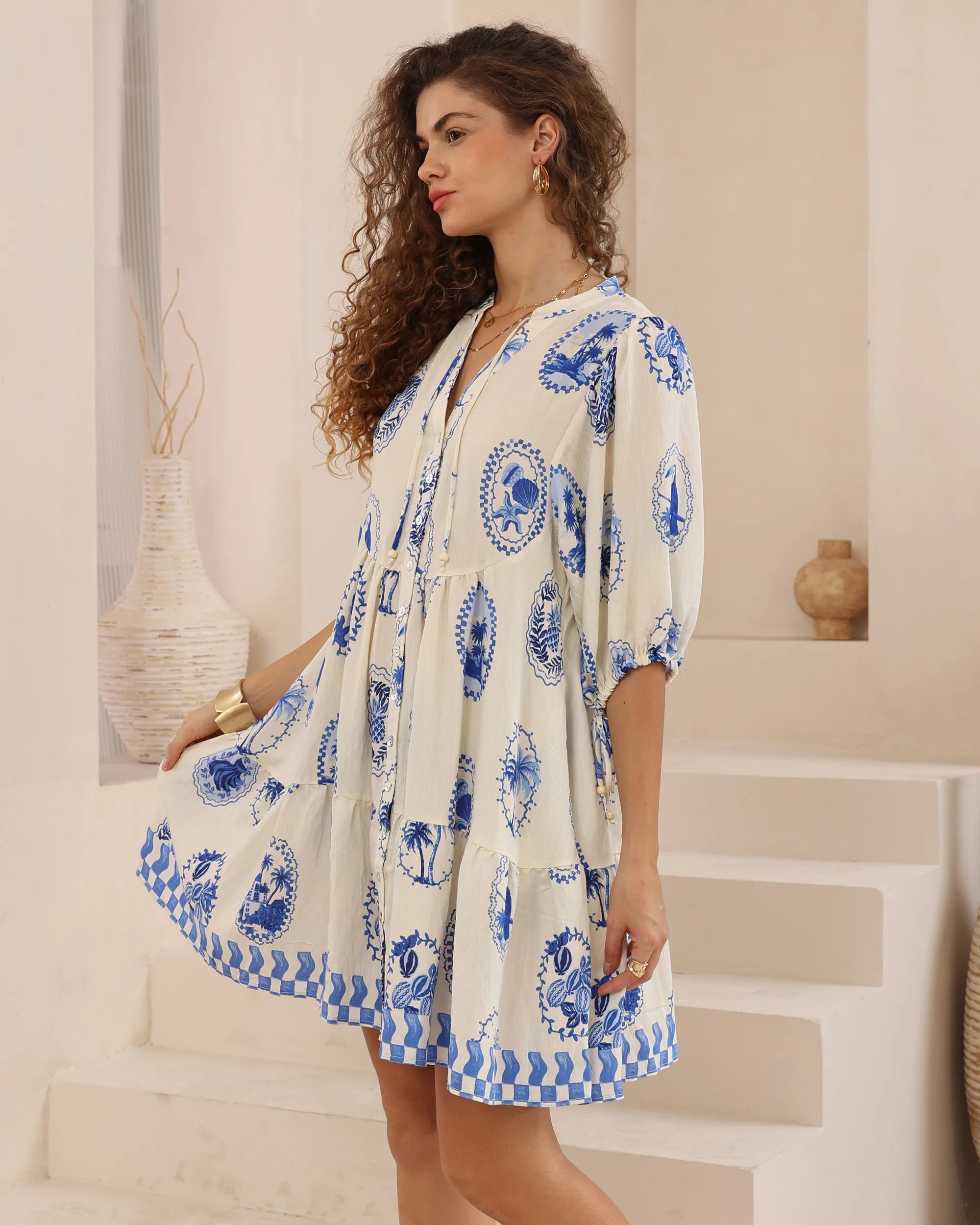 Blue Paisley Floral Babydoll Dress