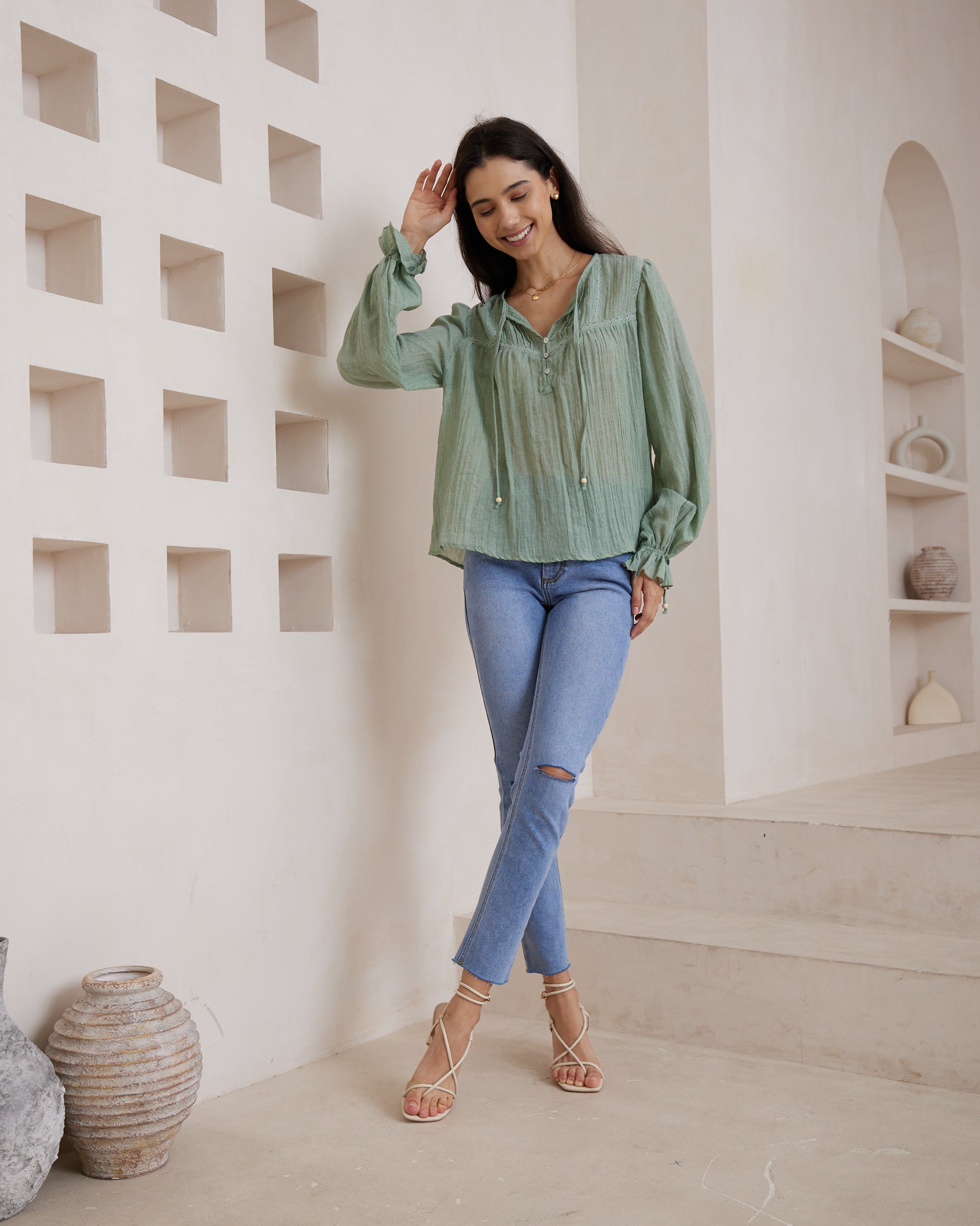 Amara Cotton Blouse – Sage