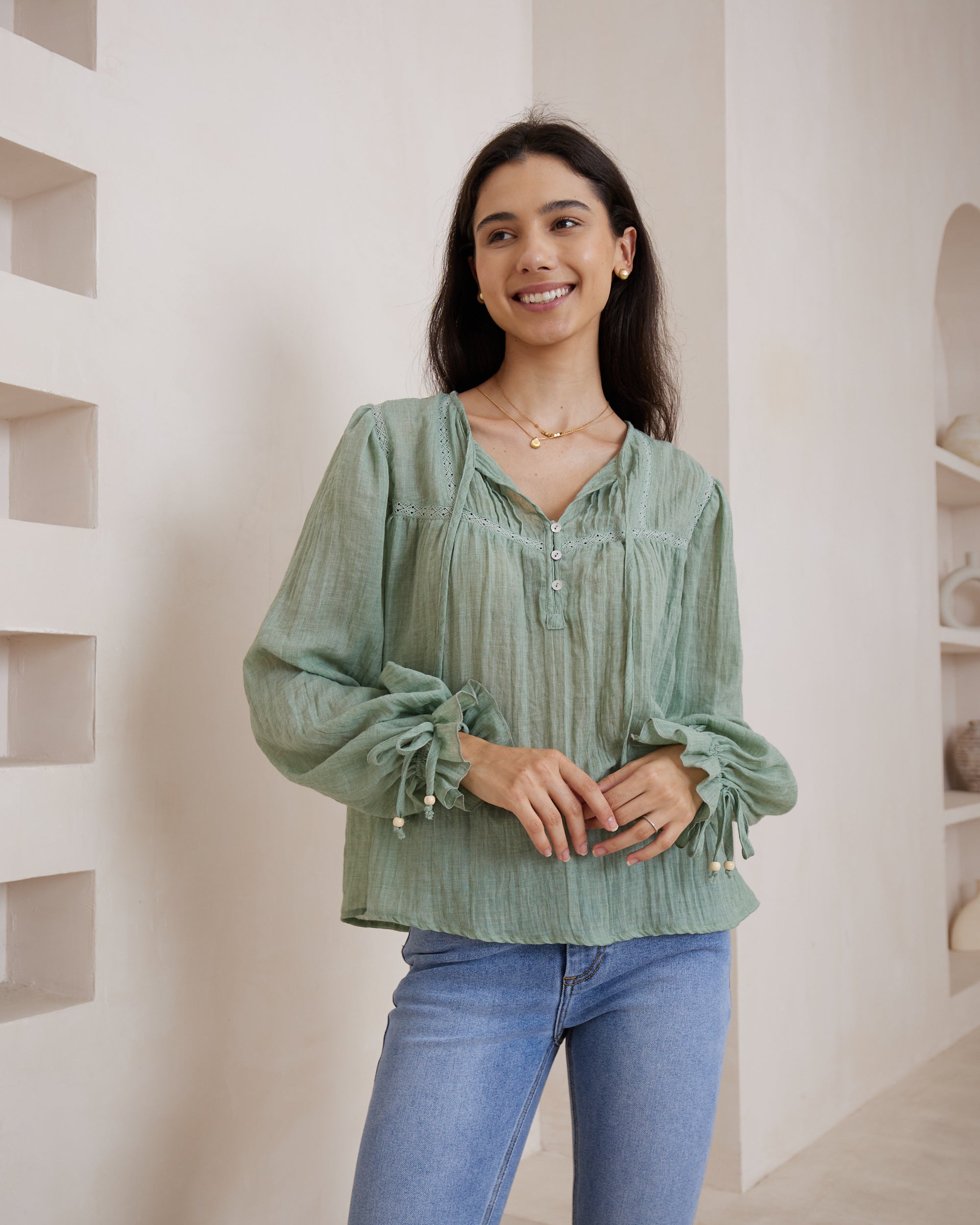 Amara Cotton Blouse – Sage