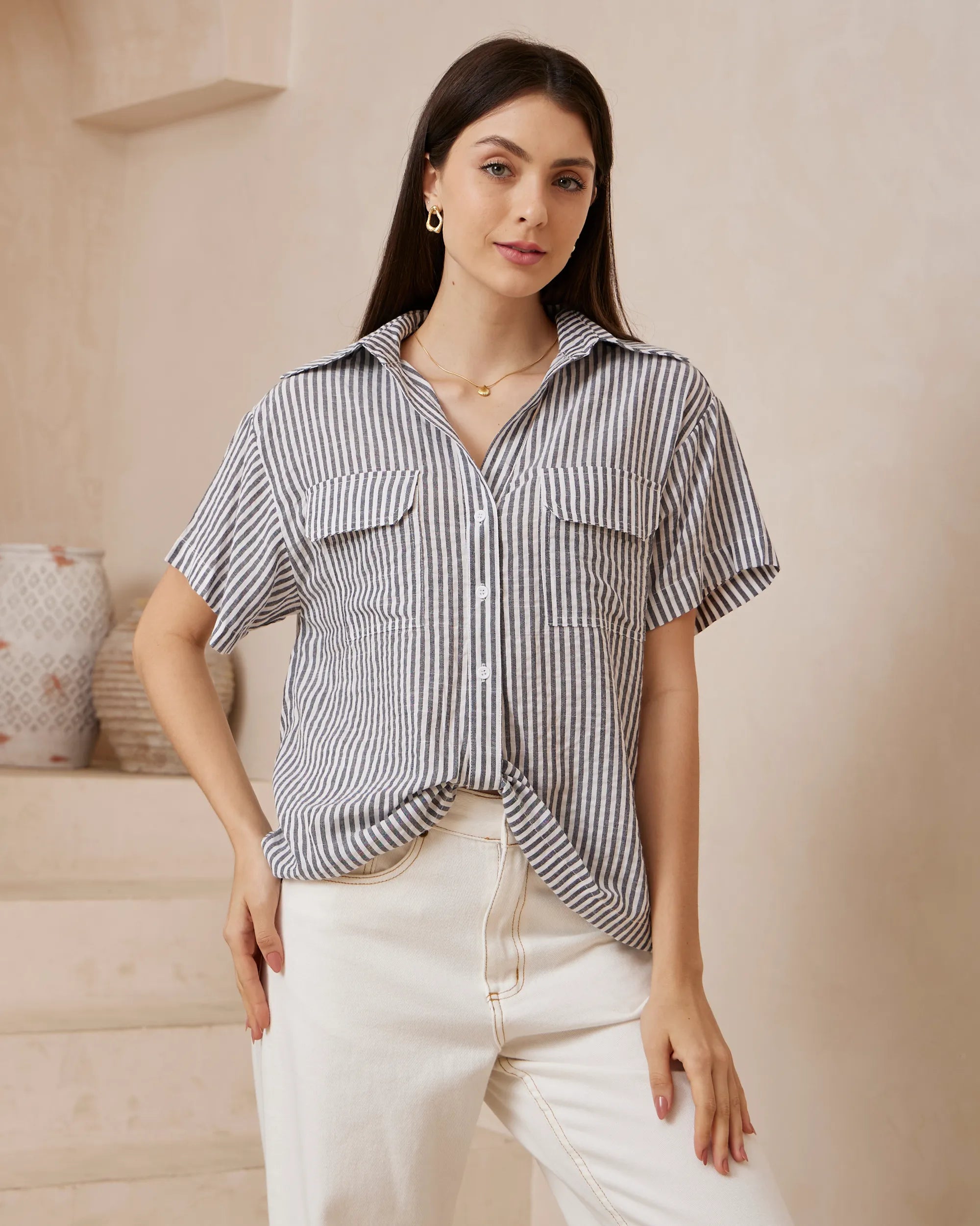 The Melia Scoop Front Short Sleeve Shirt