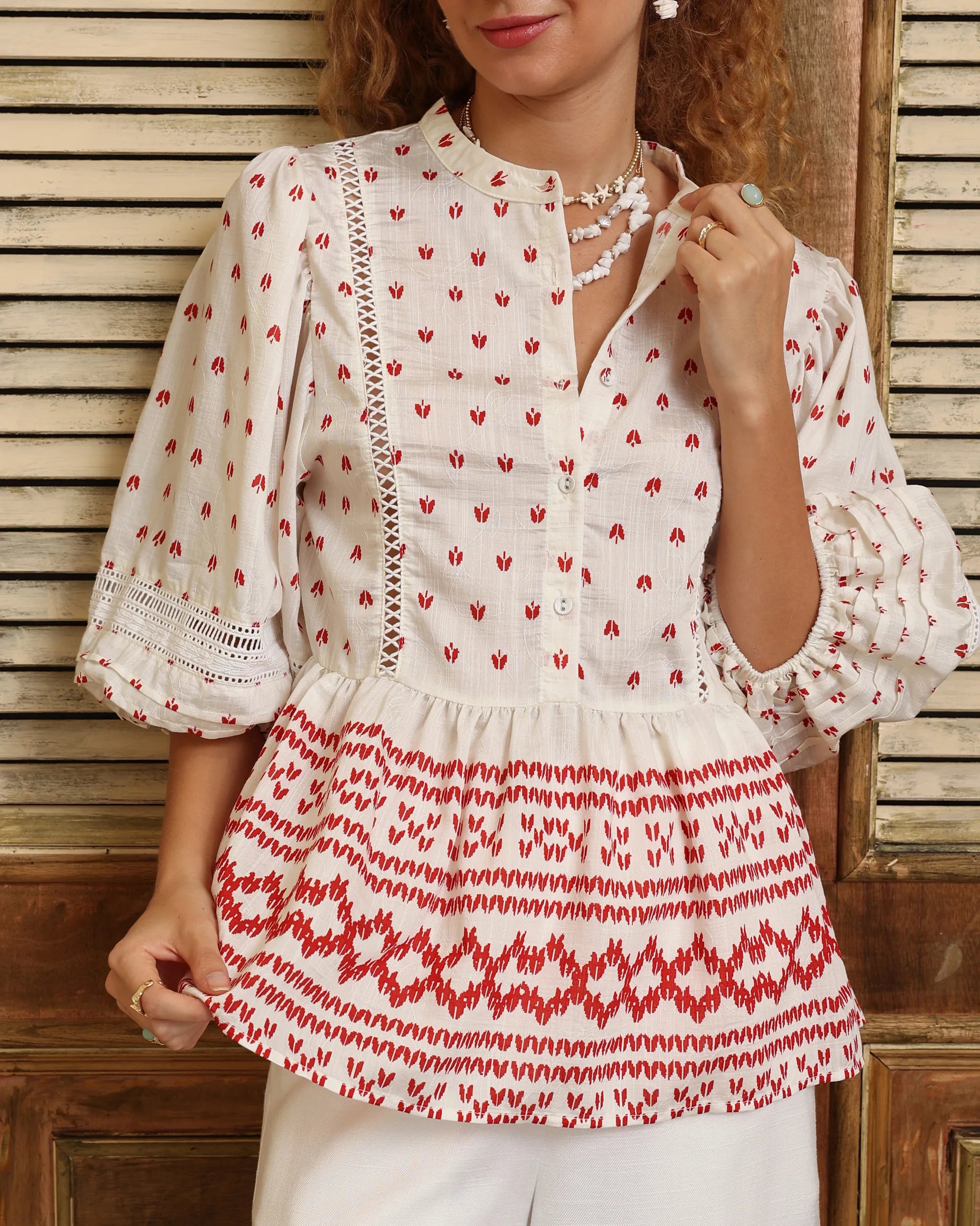Santorini Blouse – Red/White