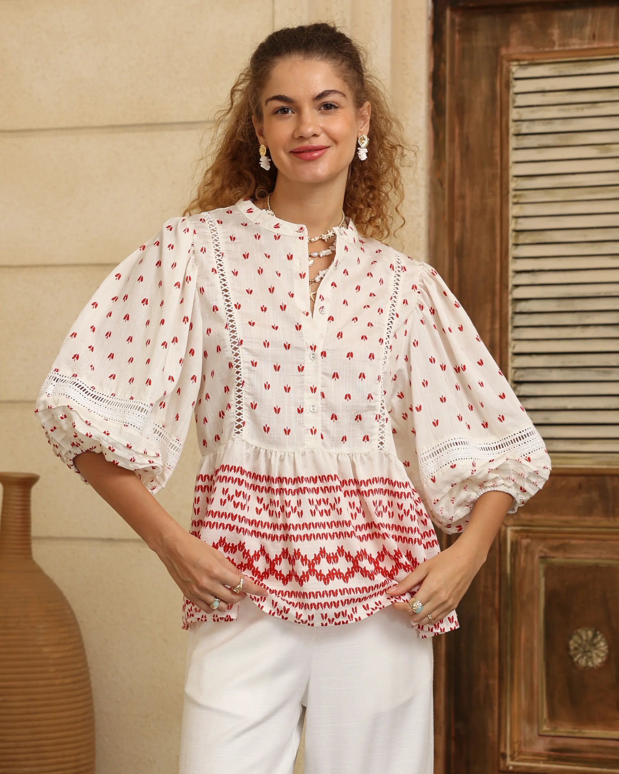 Santorini Blouse – Red/White
