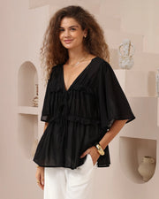 Layered Cotton Tie Front Blouse