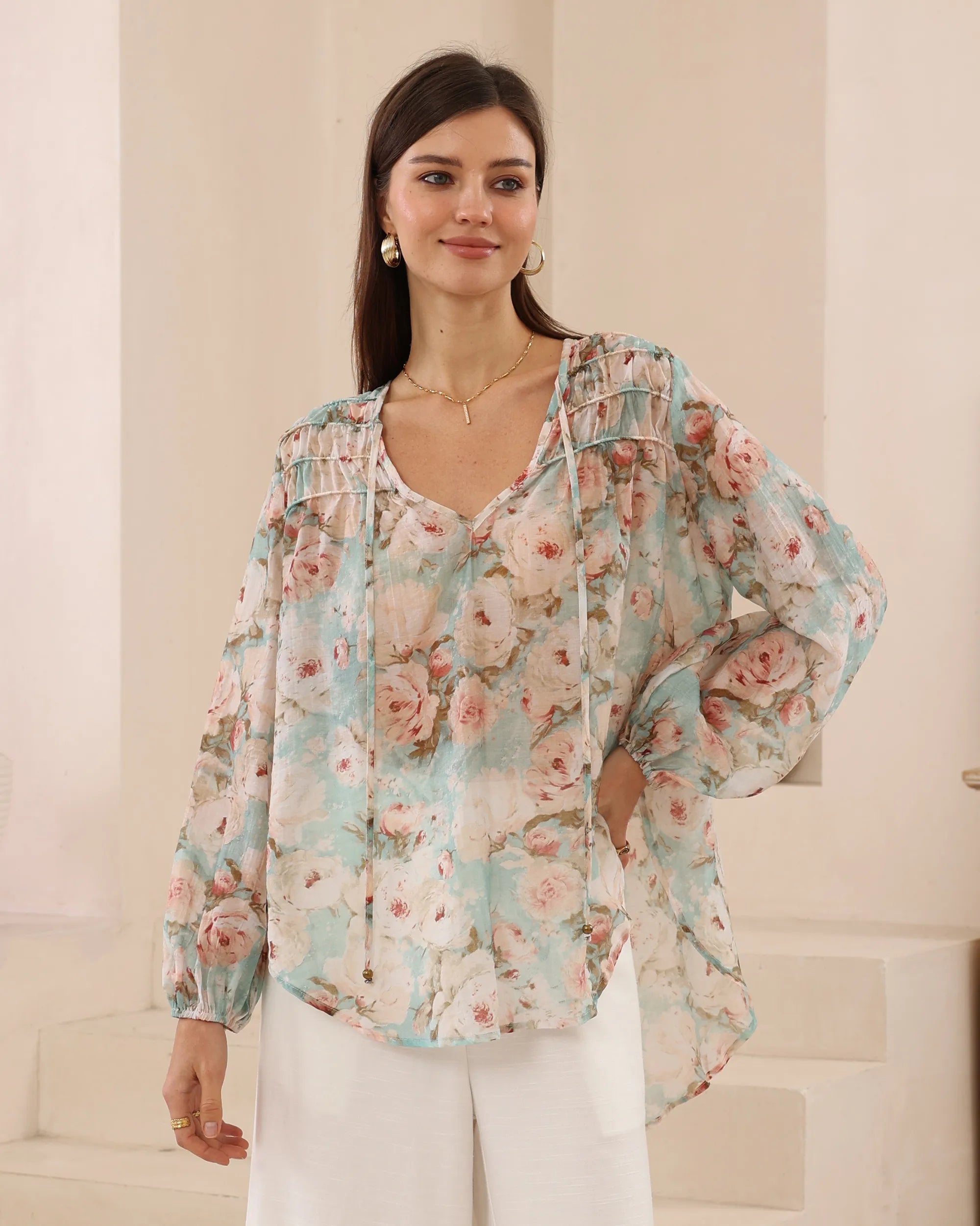 Seraphina Floral Blouse – Teal Rose