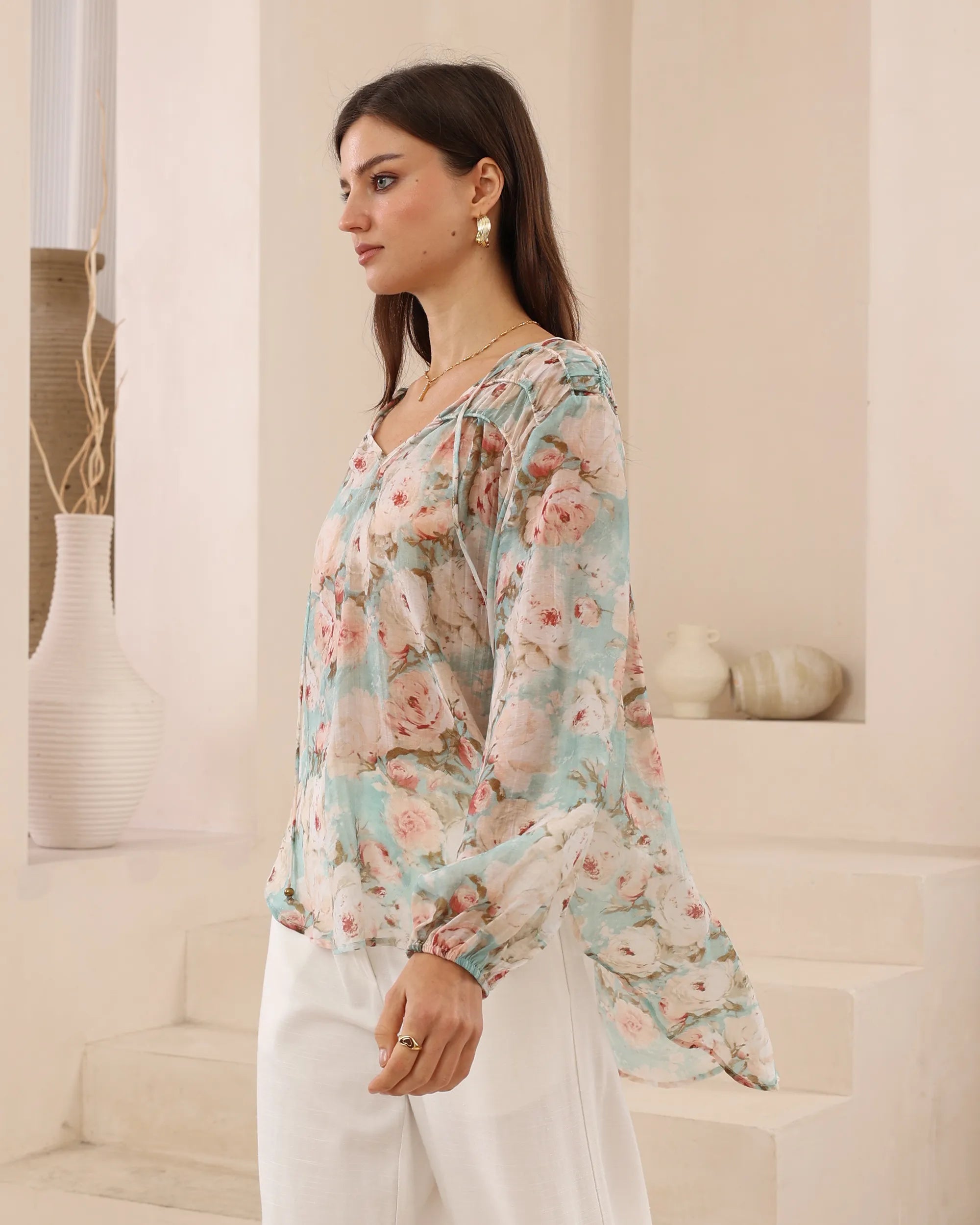 Seraphina Floral Blouse – Teal Rose