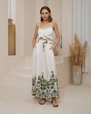 Tropical Green Palm Print Pants - Off White & Green