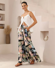 Tropical wide leg palazzo-style pants