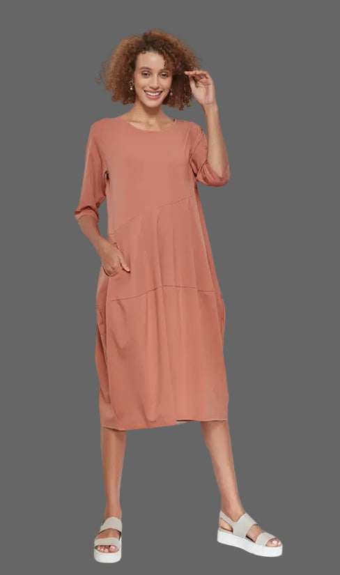 Diagonal Seam Summer Dress - Terracotta