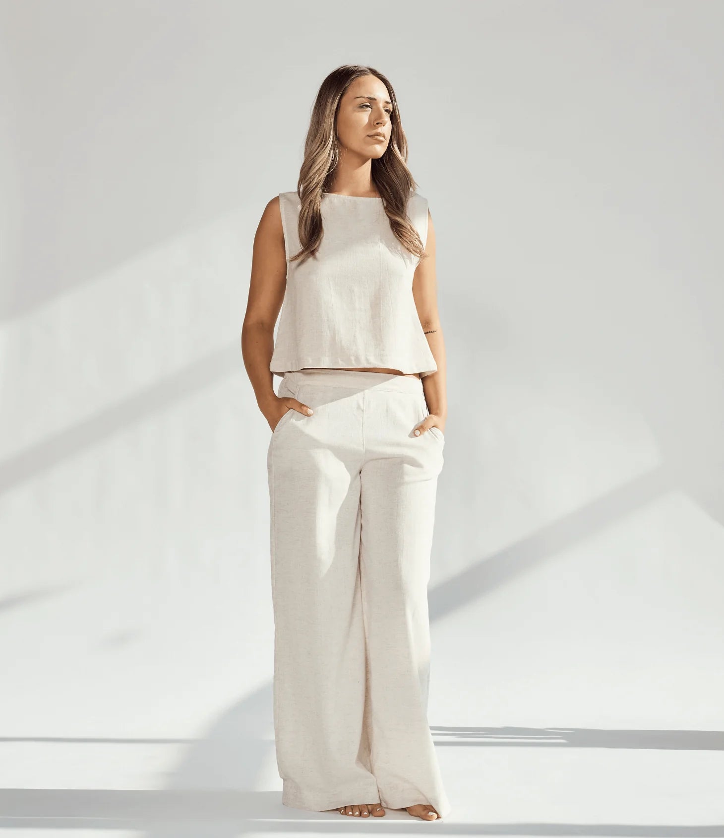 Turkish Cotton Wide Leg & Crop Set – Sand