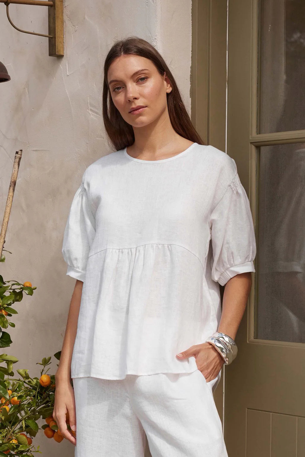 Bishop Sleeve Shirring Top