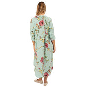 Aqua Italian Linen Floral Dress