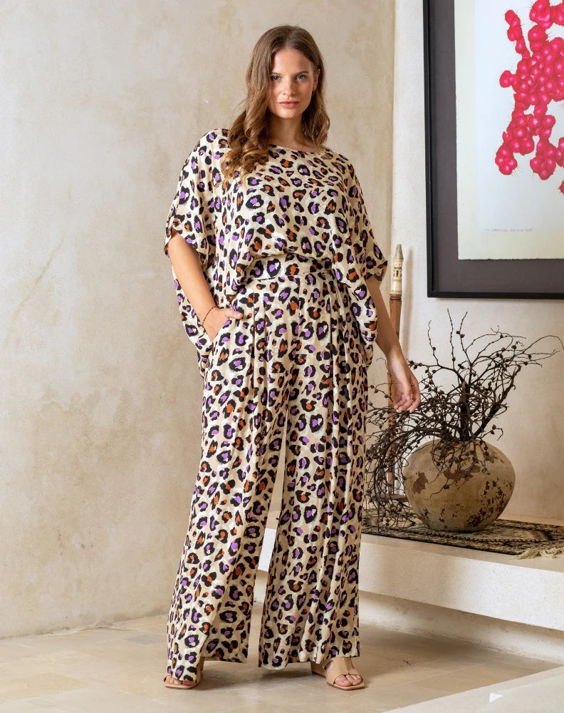 Bonnie Wide Leg Pant – Purple Leopard Print
