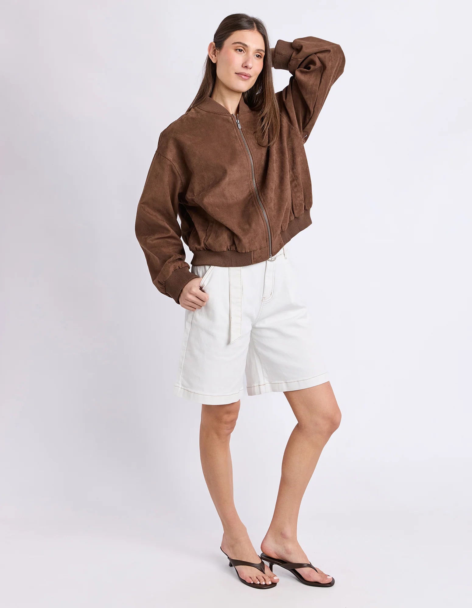 Evie Faux Suede Bomber Chocolate
