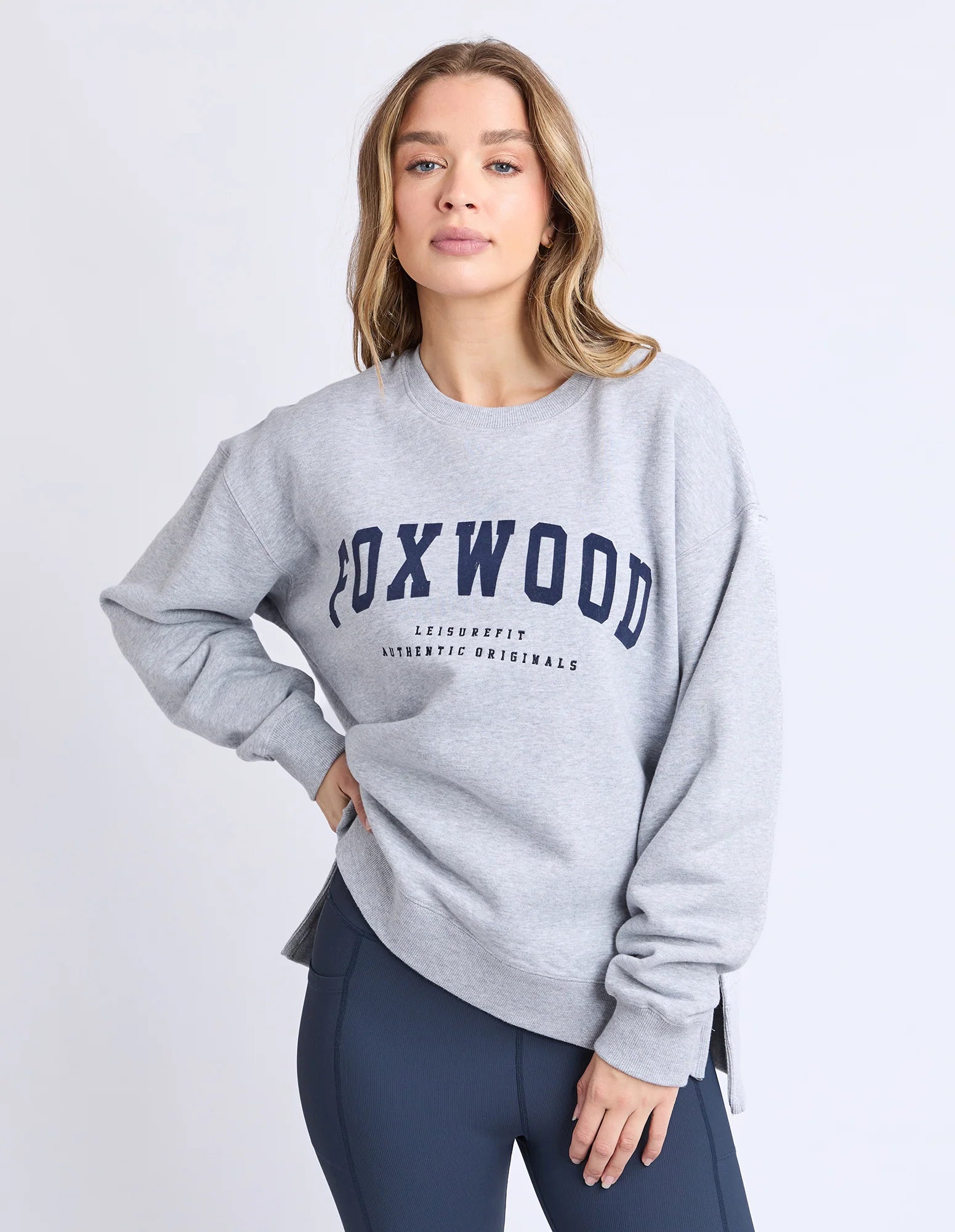 Intention Oversized Crew Grey Marle/Navy