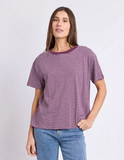 Hutch Strip Tee Plum/White