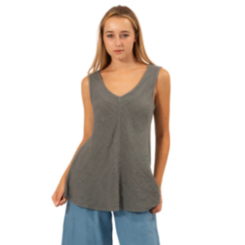 6377 GREY ITALIAN LINEN TOP