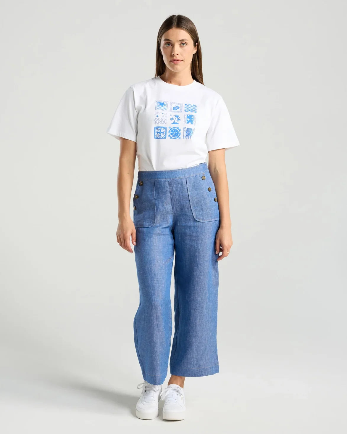 Ester Crop Linen Pant - Airblue