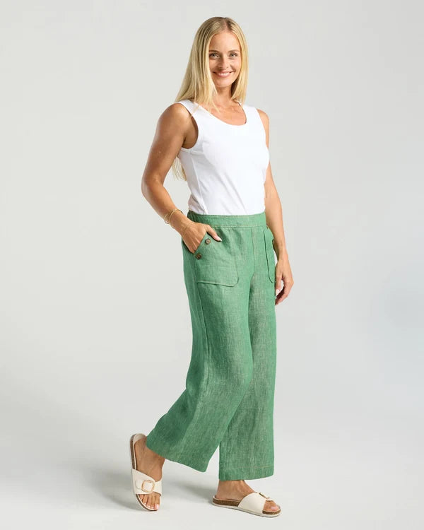 Ester Crop Linen Pant - Green