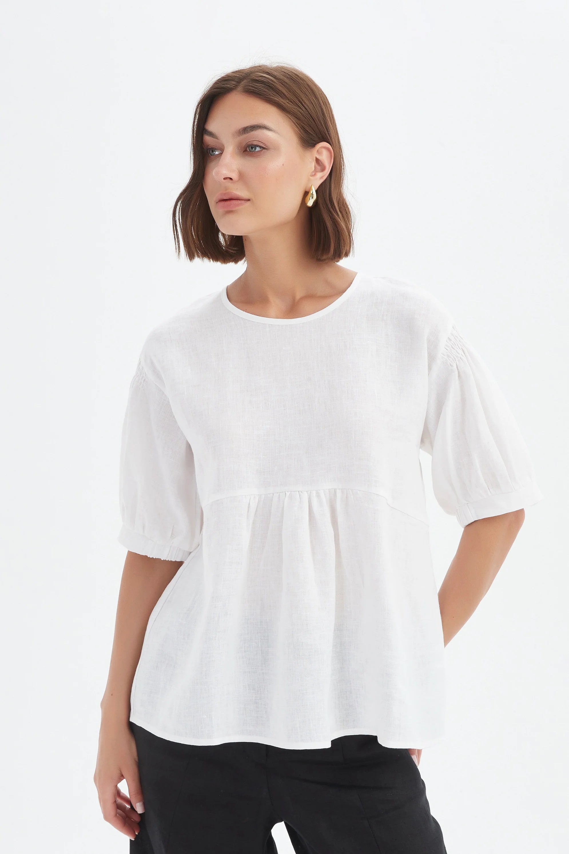 Bishop Sleeve Shirring Top