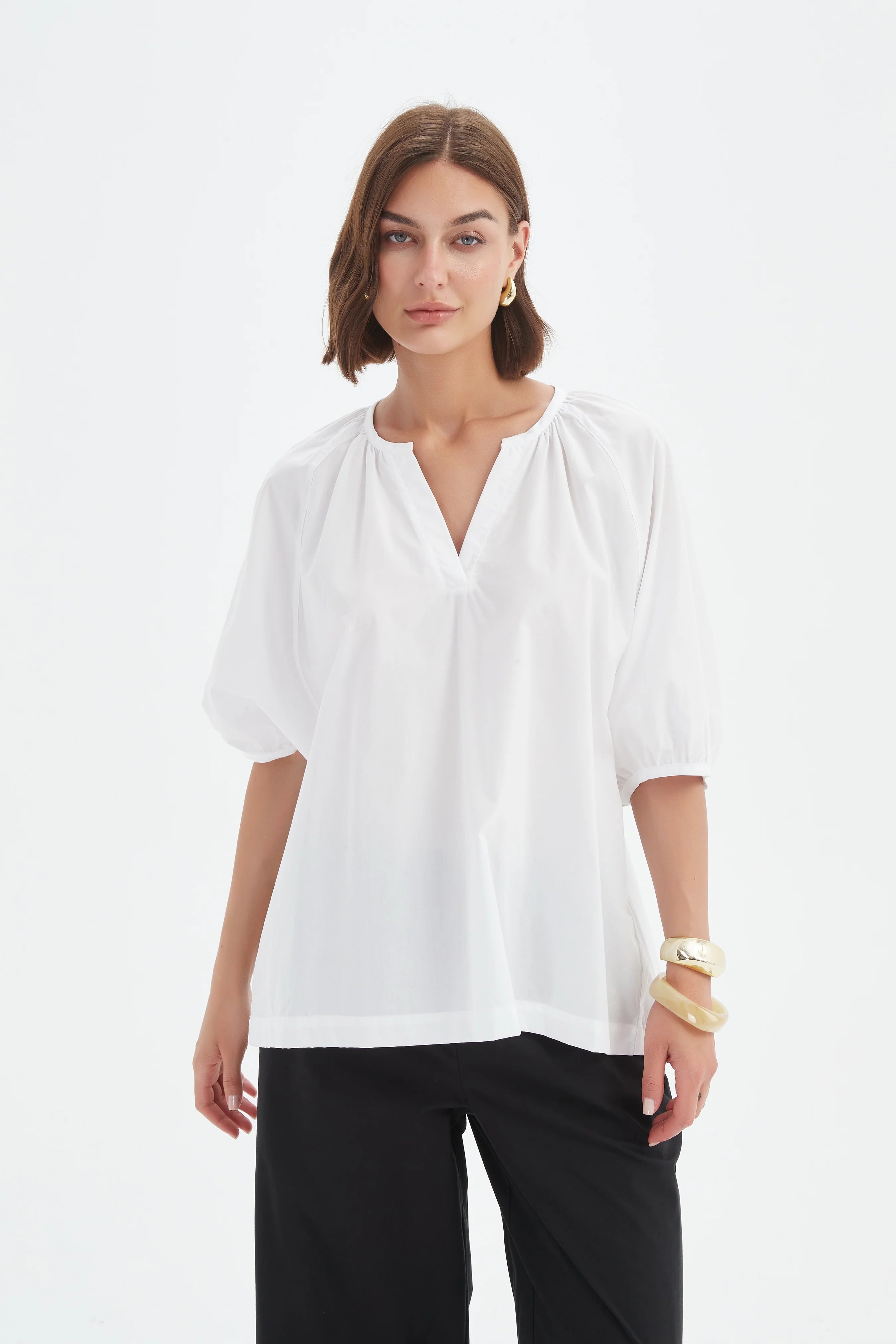 Gathered Notch Neck Top