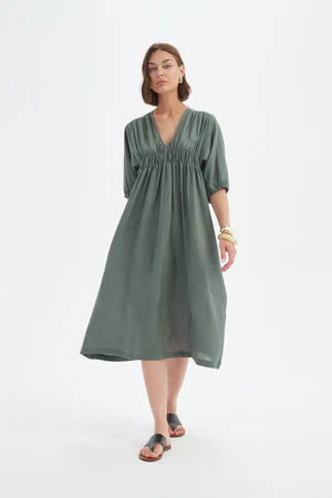 Puff Sleeve Gather Front Dress