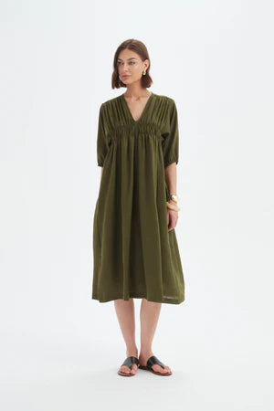 Puff Sleeve Gather Front Dress