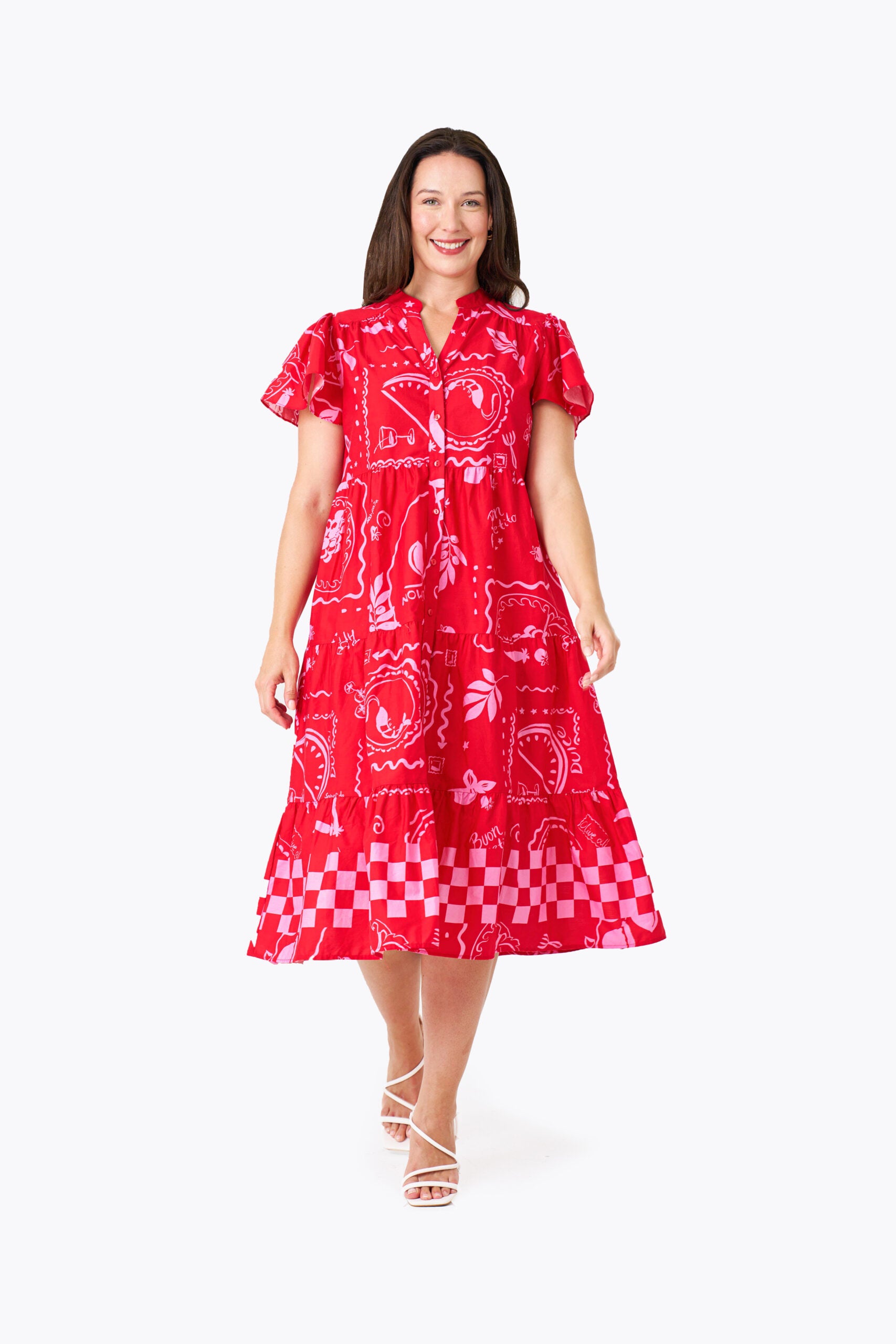 he Graves Midi Dress — Red Pink