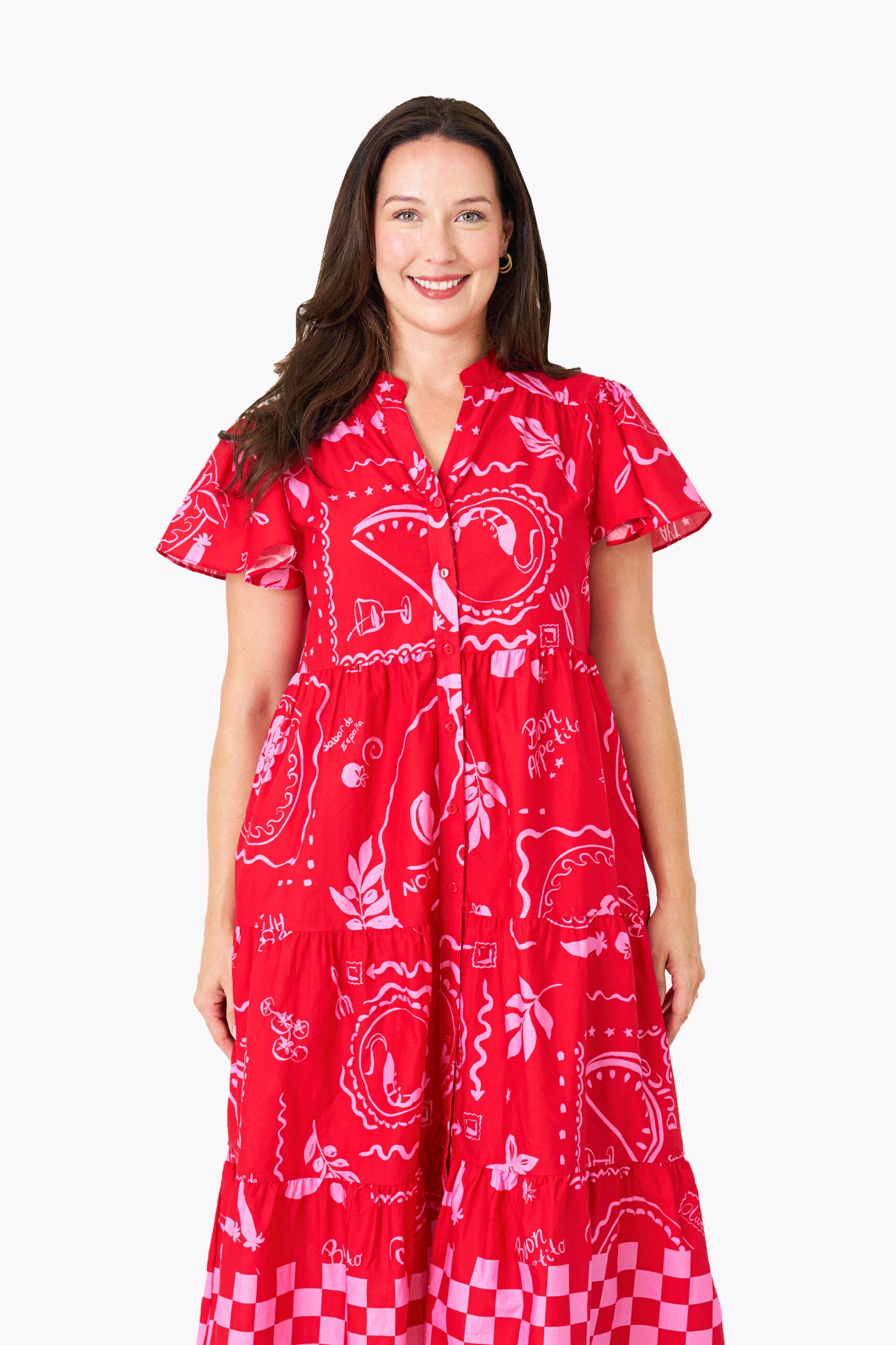 he Graves Midi Dress — Red Pink