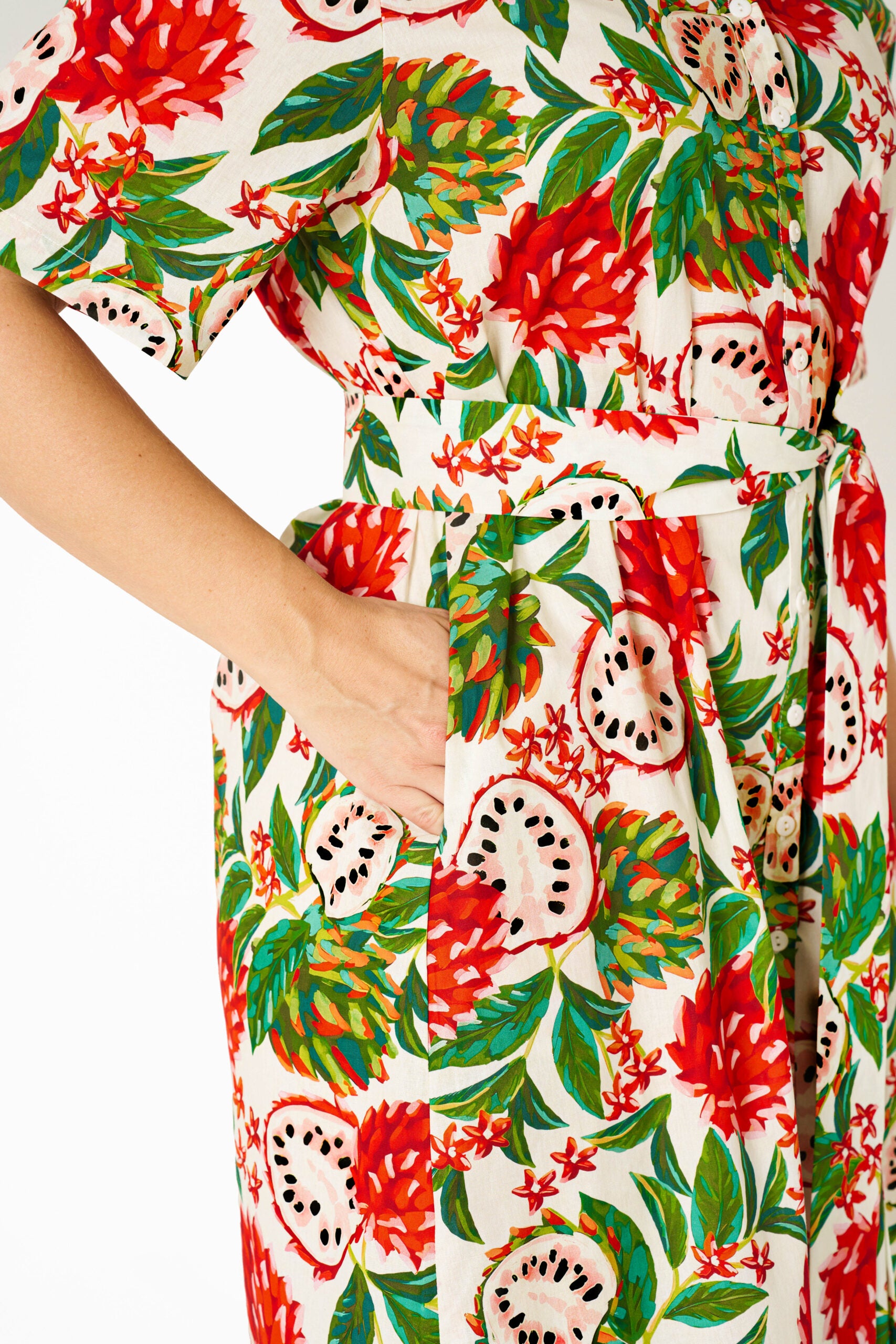 The Alysha Midi Dress — Red Fruit Print