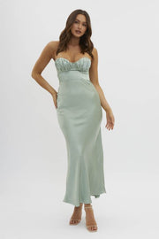 Pistachio Satin Bustier Maxi Dress