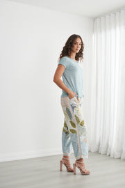 Caju Womens Round Neck Tee w/Hand Stitchwork - CZ1201 - Blue