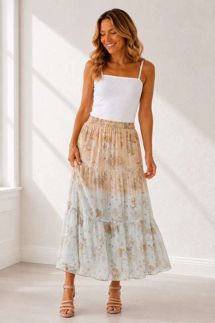 Floral Foil Tiered Skirt - CZ1216