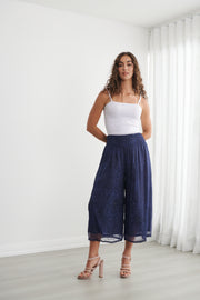 Sheer Vine Print Pant with Shirred Waist - CZ1277 - Midnight