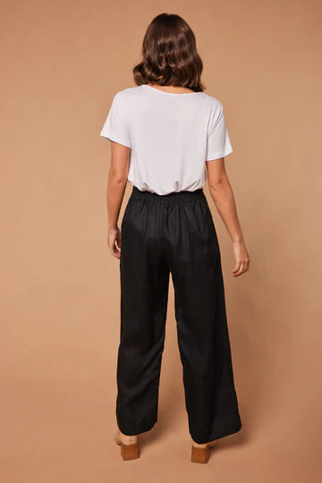 Camille Linen Wide Leg Pant in Black