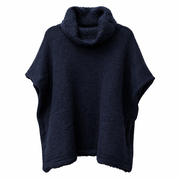 Italian Knit Poncho - Navy