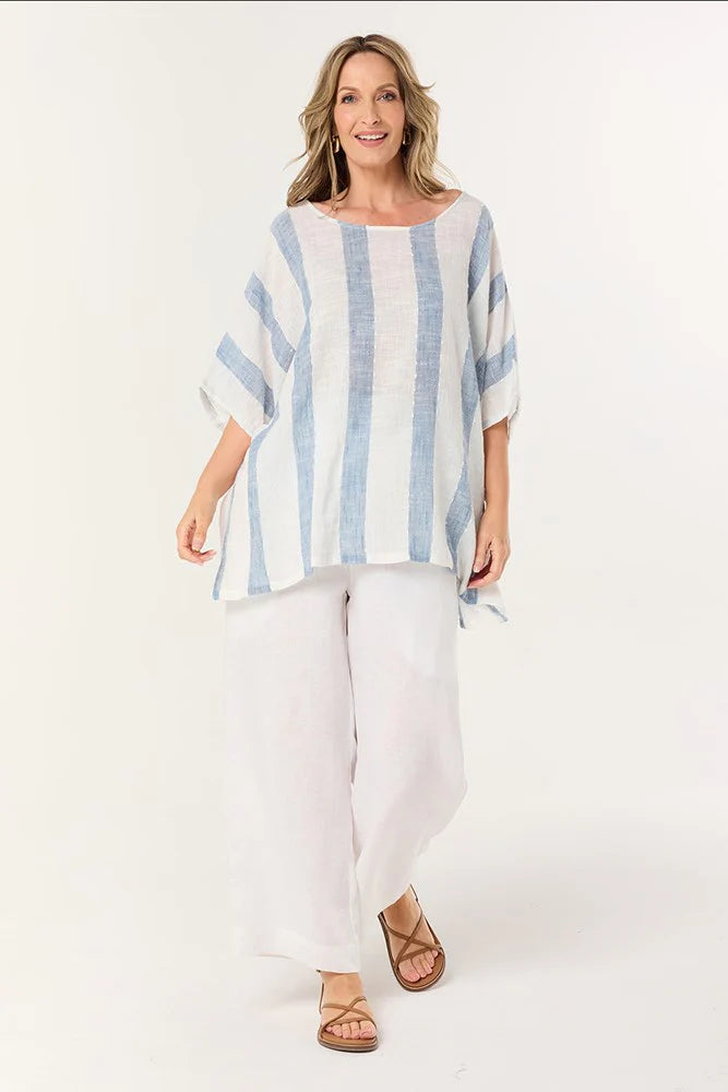 Cherry Oversized Top in Blue Stripe