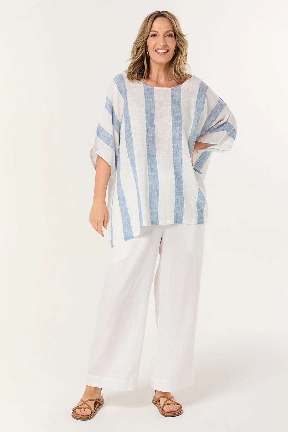 Cherry Oversized Top in Blue Stripe