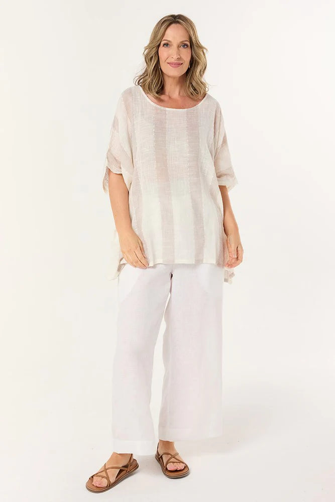 Cherry Oversized Top in Natural Stripe