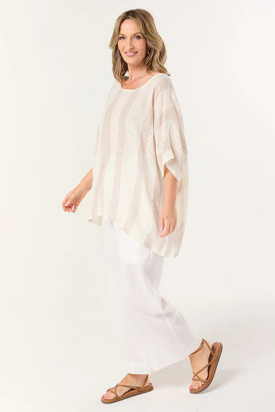 Cherry Oversized Top in Natural Stripe
