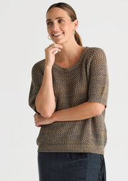 Mixed Colour Knit Top - Graphite