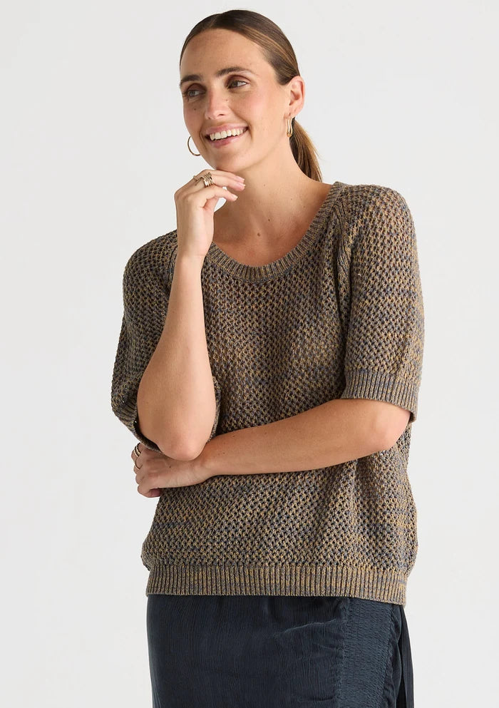 Mixed Colour Knit Top - Graphite