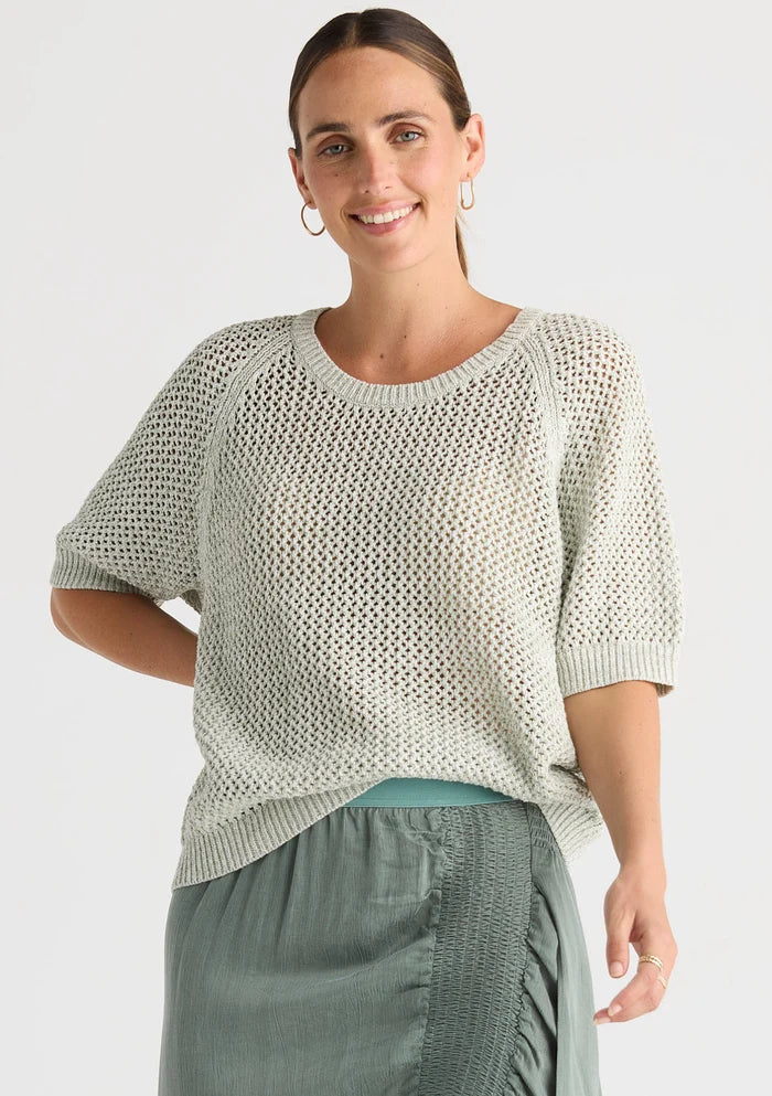 Mixed Colour Knit Top - Sage