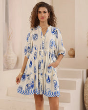 Blue Paisley Floral Babydoll Dress