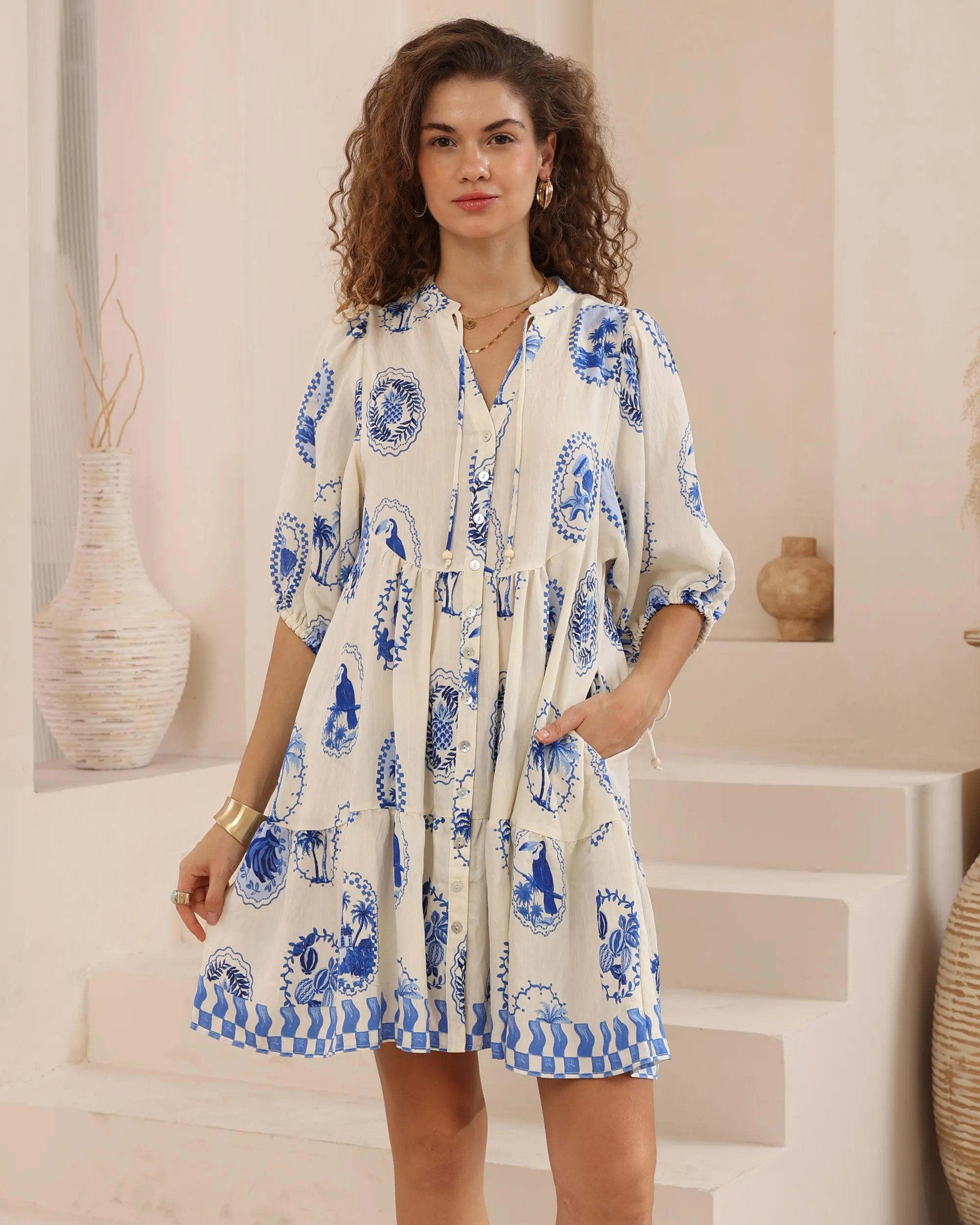 Blue Paisley Floral Babydoll Dress