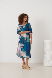 Front Slant Dress with Shirred Cuffs - FP319
